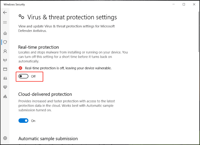 turn off the Real-time protection