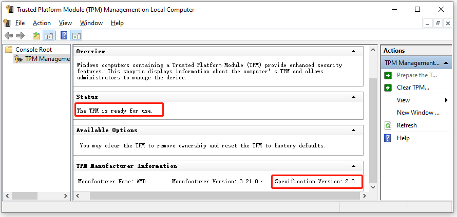 verificar status e versão do TPM no Windows