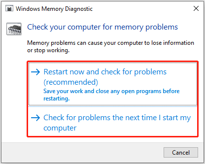 run the Windows Memory Diagnostic tool to check for memory problems