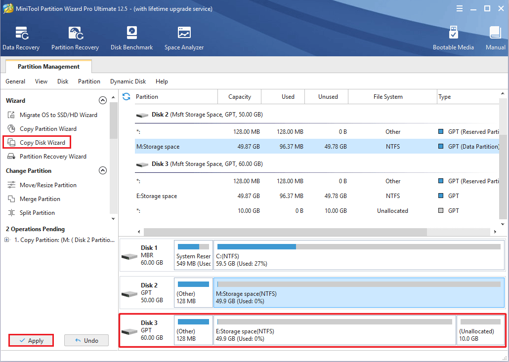 Utilice la función Copiar disco en MiniTool Partition Wizard