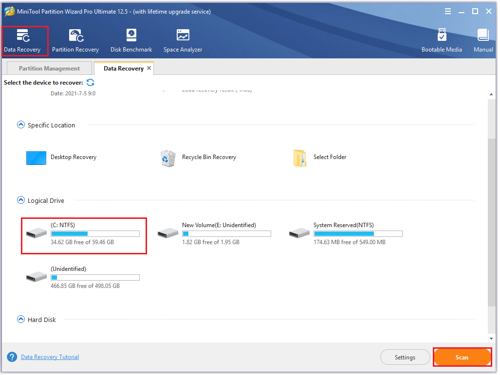 Utilice la función de recuperación de datos en MiniTool Partition Wizard