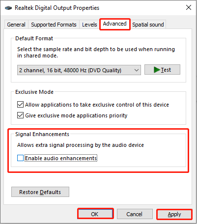 disable audio enhancements