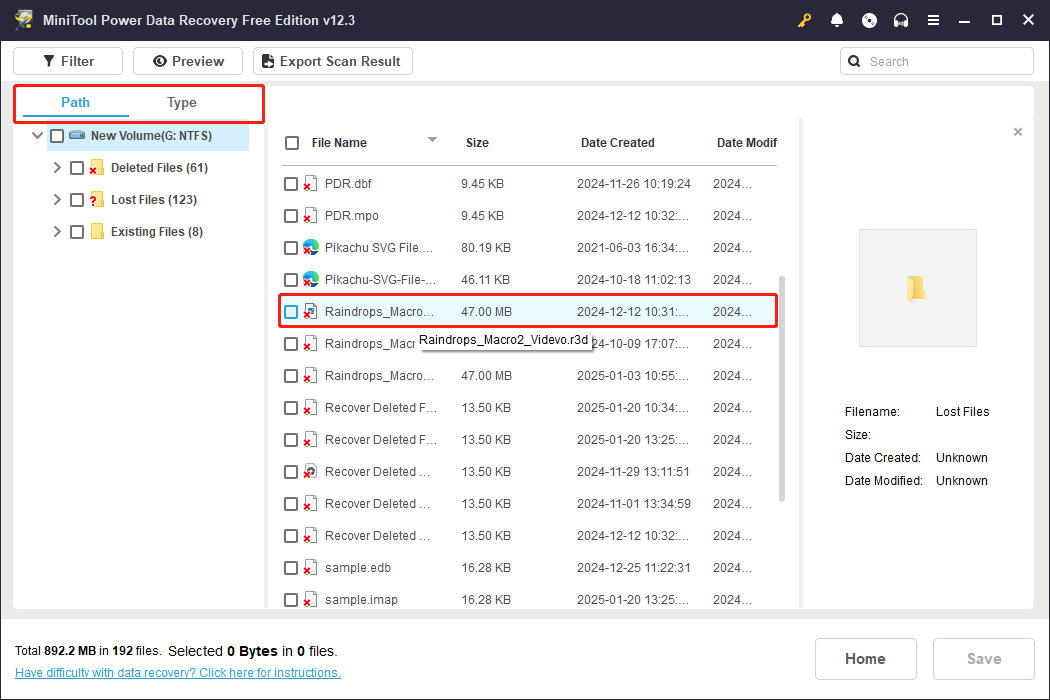 the Path and Type features of MiniTool Power Data Recovery