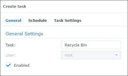 enter a task name and tick Enable