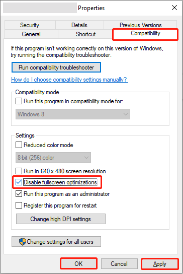 disable the fullscreen optimizations