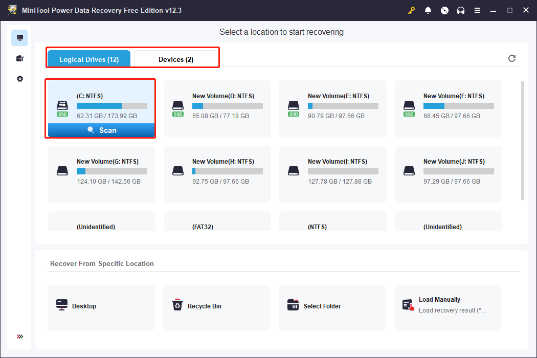 scan the target partition using MiniTool Power Data Recovery