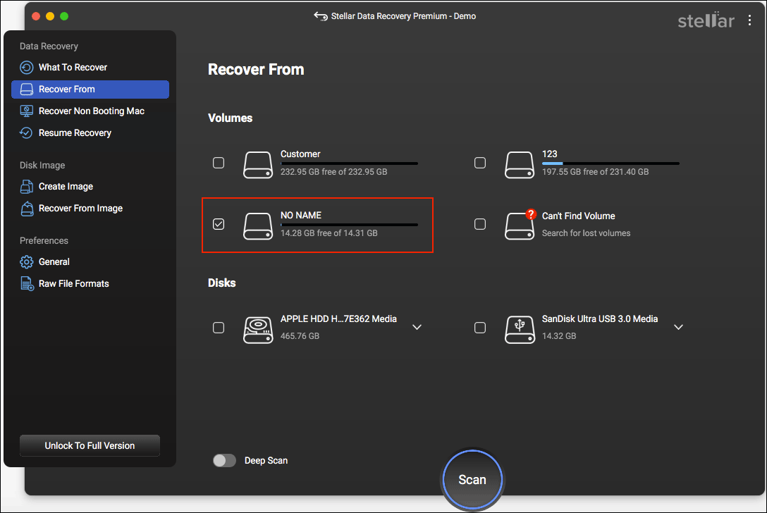 tick the target file location in the Recover From interface