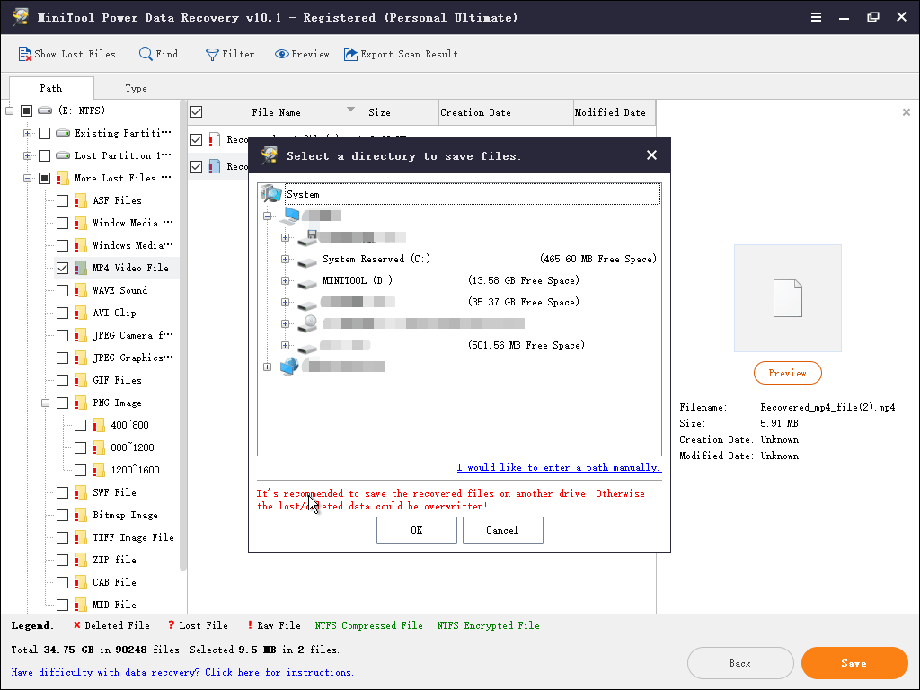 selecione os ficheiros necessários para recuperar