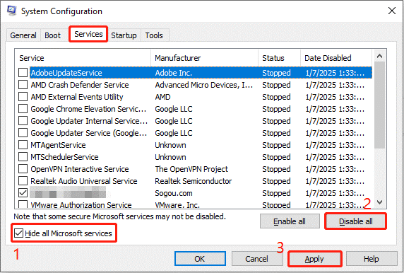 hide all Microsoft services