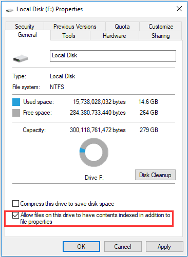 consentire ai file di avere contenuti indicizzati