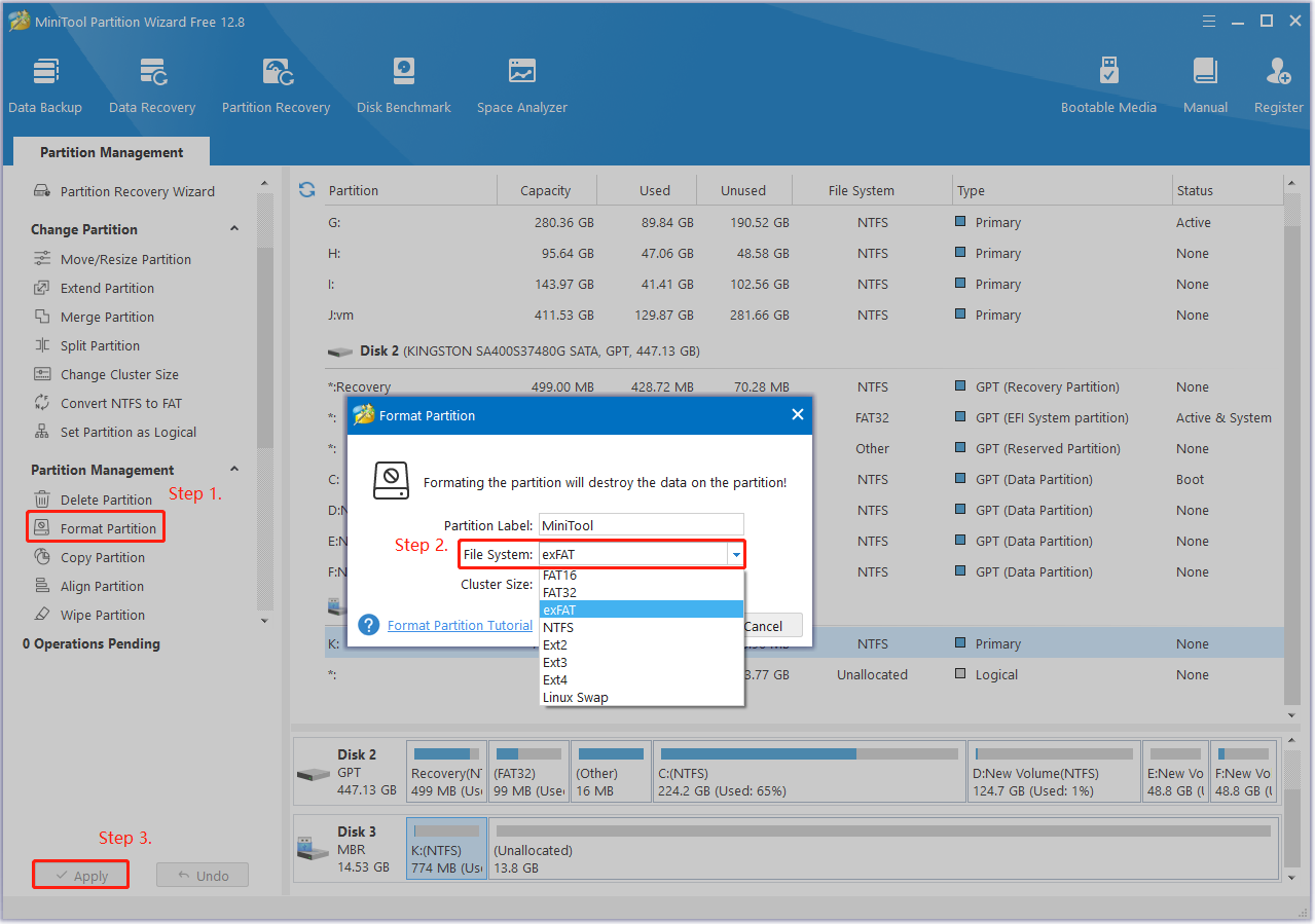 use o MiniTool Partition Wizard para formatar uma partição