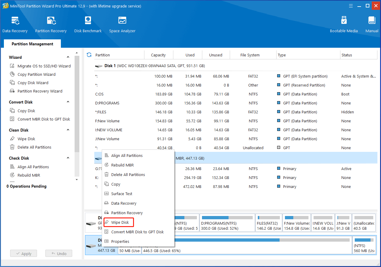 access Wipe Disk feature in Partition Magic