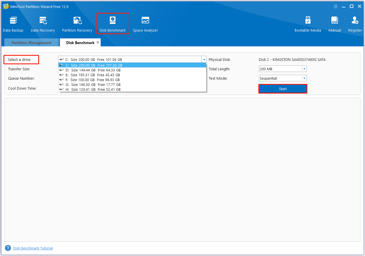 run the Disk Benchmark in MiniTool Partition Wizard