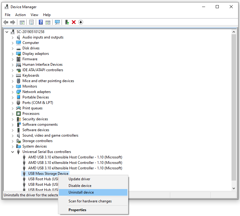 selecione Desinstalar dispositivo