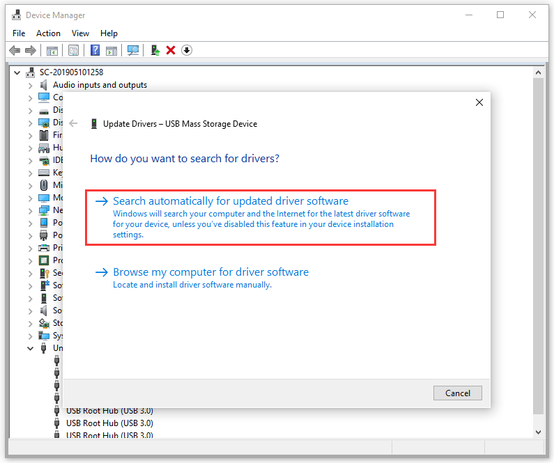 clique em Pesquisar automaticamente software de controlador atualizado
