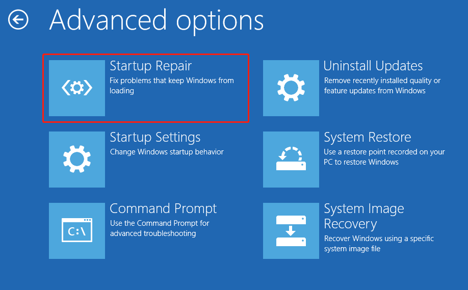 run the startup repair from the advanced options window