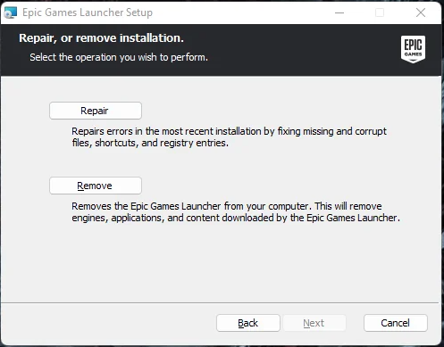 the Epic Games Launcher Setup window