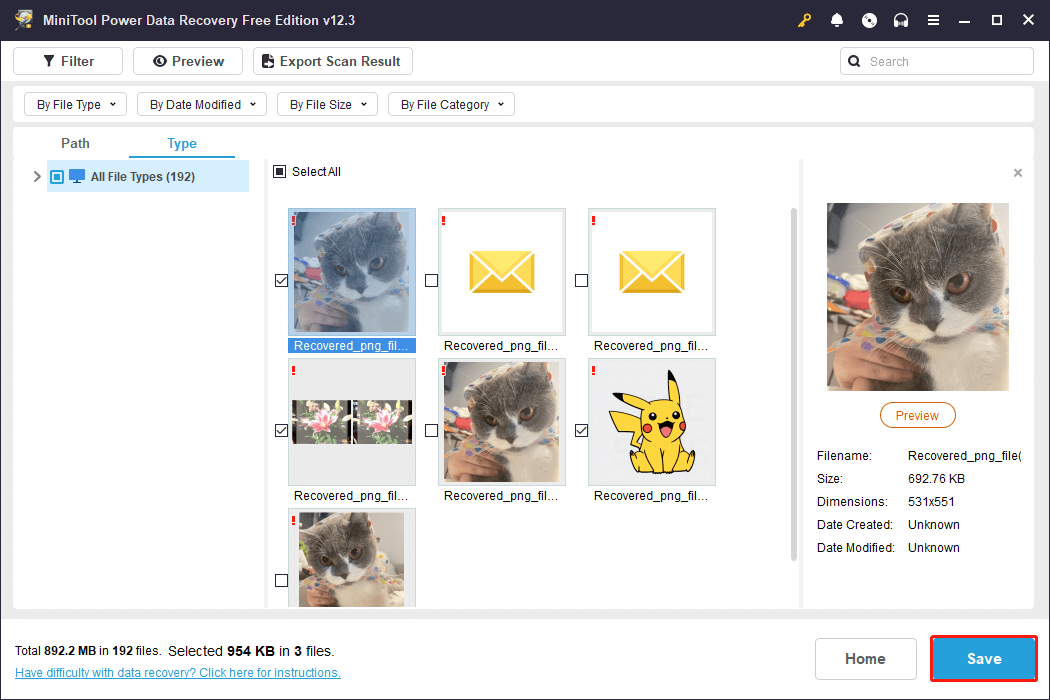 save the wanted files via MiniTool Power Data Recovery