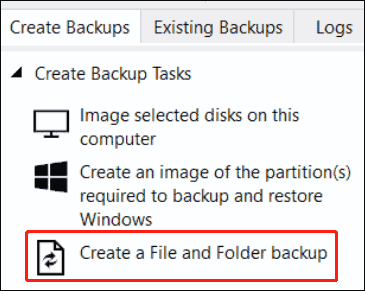 Macrium Reflect Create a File and Folder backup