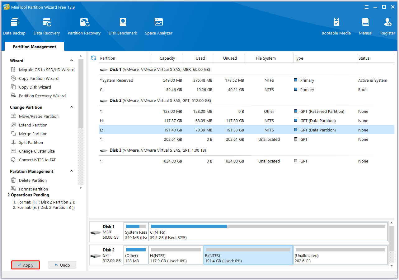 format the old SSD with MiniTool Partition Wizard