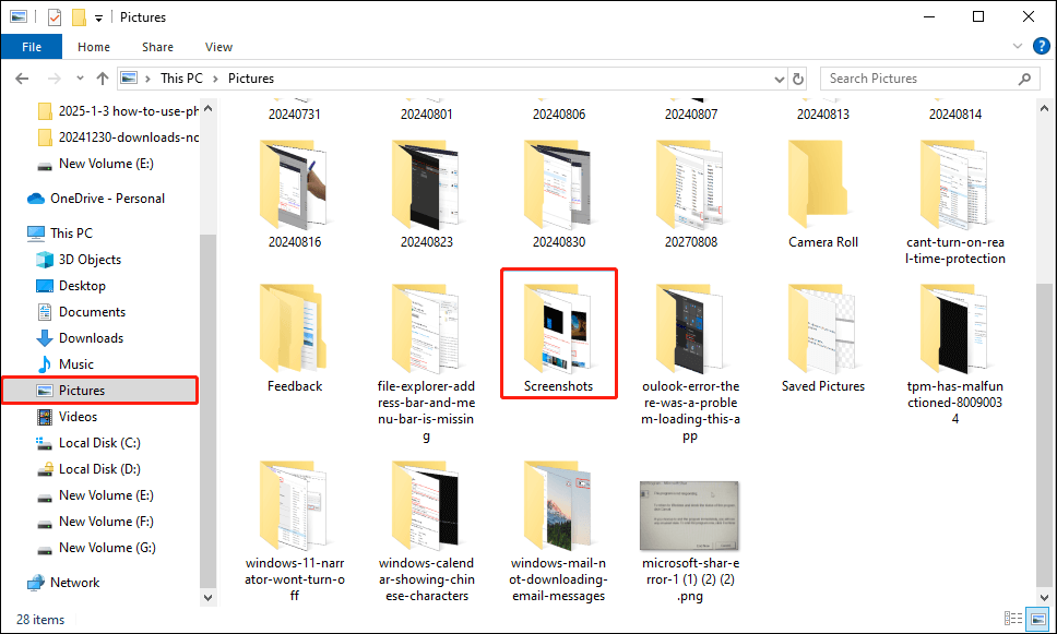 in the File Explorer, you can find the Screenshots folder