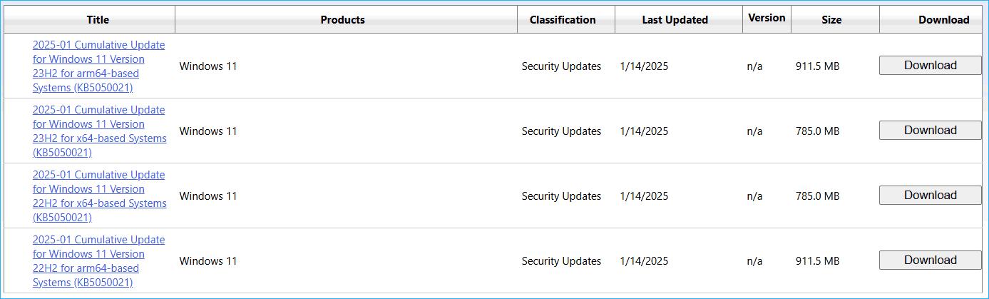 KB5050021 download via Microsoft Update Catalog