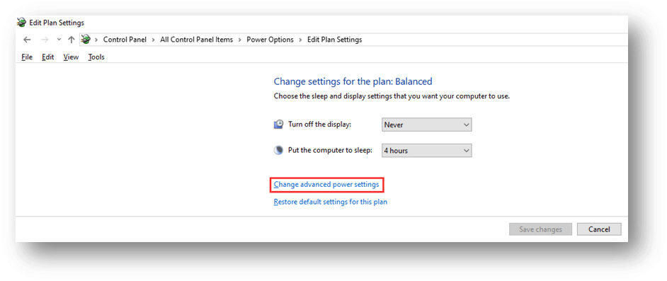 Haga clic en Cambiar configuración avanzada de energía