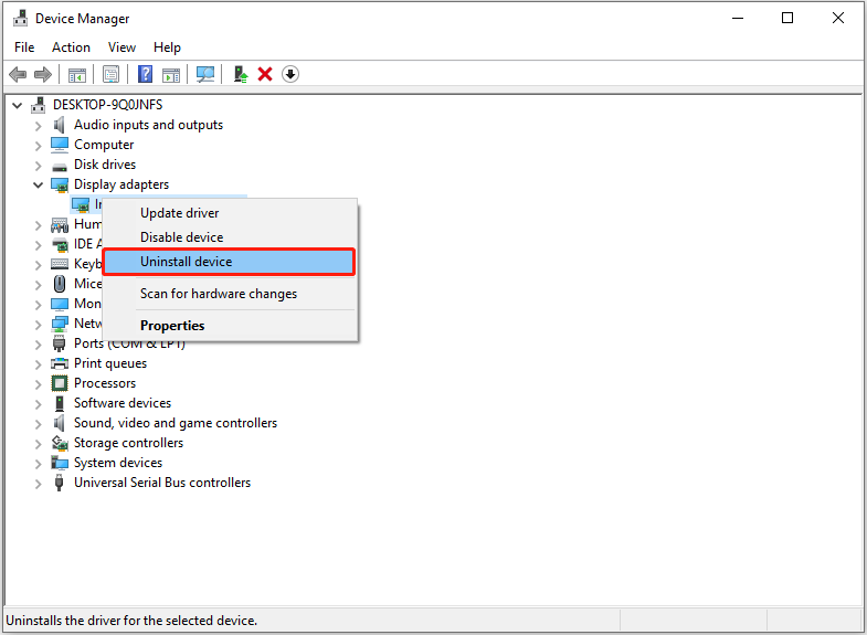 uninstall the graphics card in Device Manager