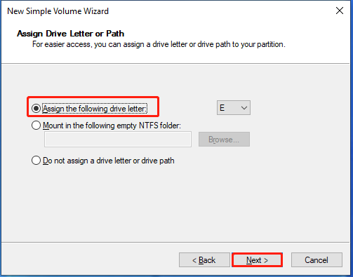 assign a drive letter for the volume and confirm the operation