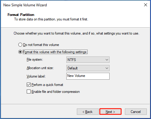 format the volume
