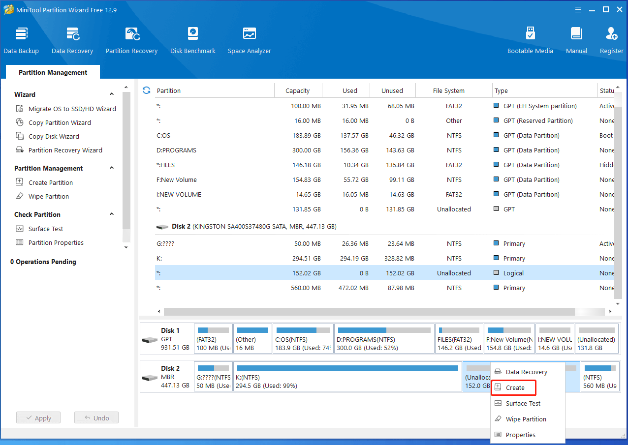 create partition in Partition Magic