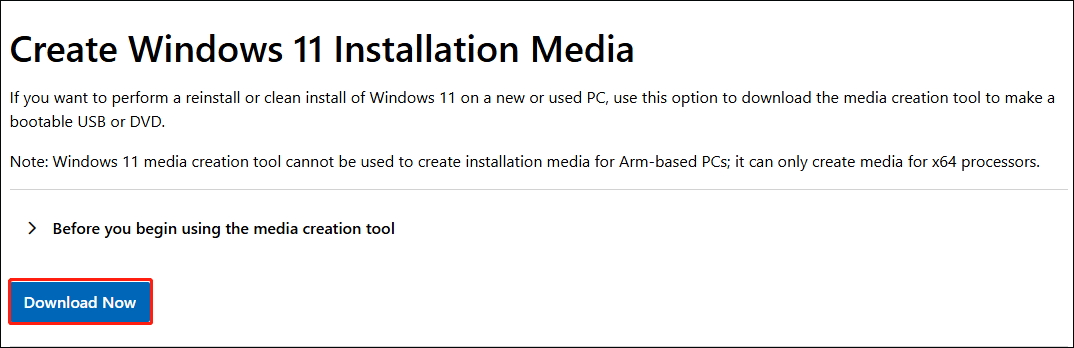 make an installation media by using the media creation tool