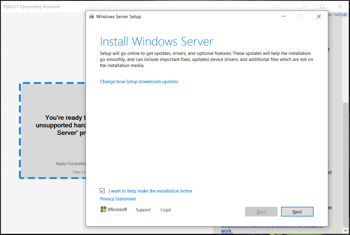 use Flyby11 to install Windows Server under Windows Server Setup