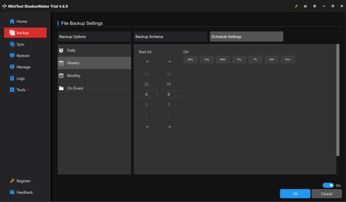 configure the backup interval