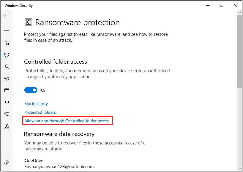 allow an app through Controlled folder access in Windows Security