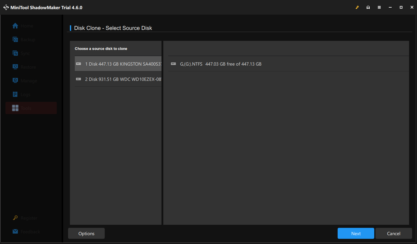 choose a source disk in MiniTool ShadowMaker