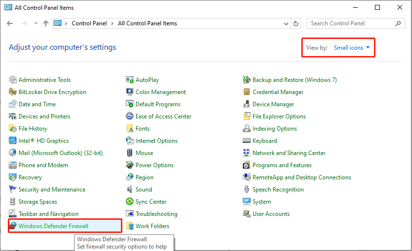 choose Windows Defender Firewall
