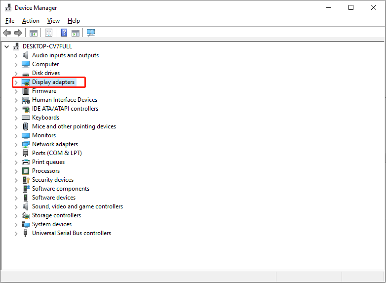 choose Display adapters to find the integrated graphics driver