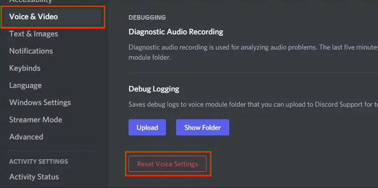 click the Reset Voice Settings button