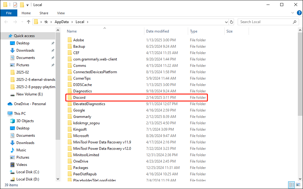 locate the Discord folder and delete the cache