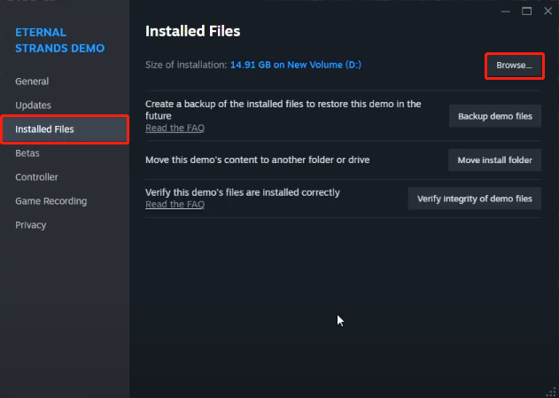 click the Browse button to locate the game files