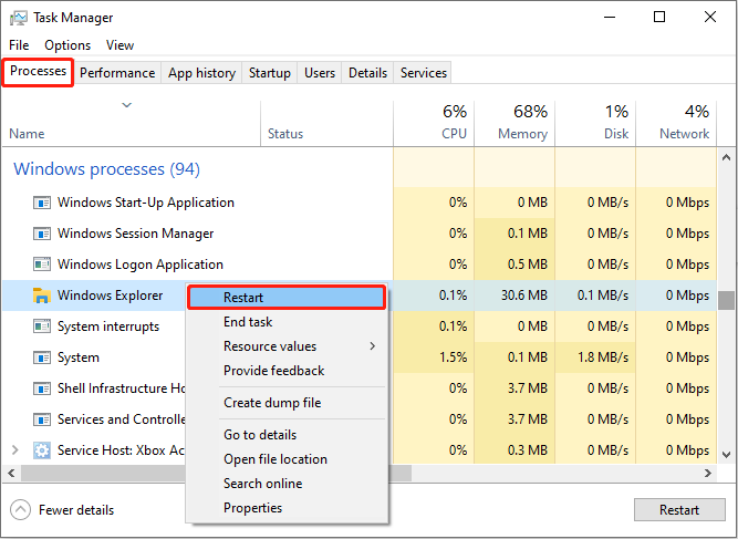 restart Windows Explorer
