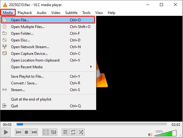 open the FLAC file using VLC Media Player