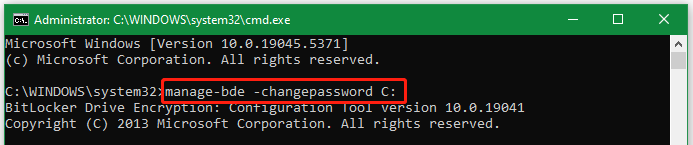 Change BitLocker Pin via Command Prompt