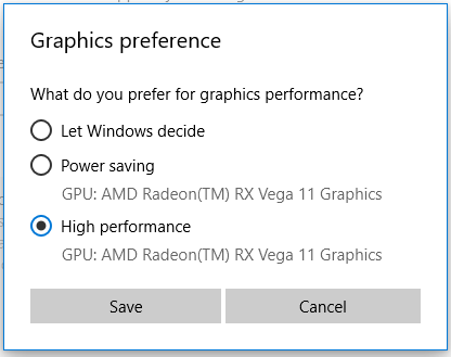 set GPU performance to High Performance