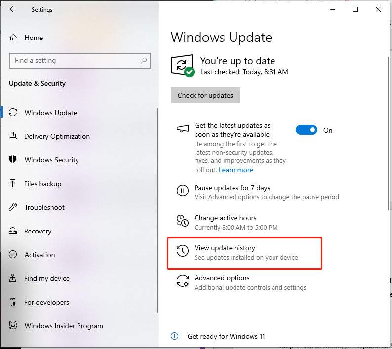 choose View update history