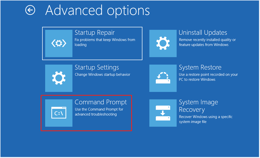 open Command Prompt from the WinRE environment