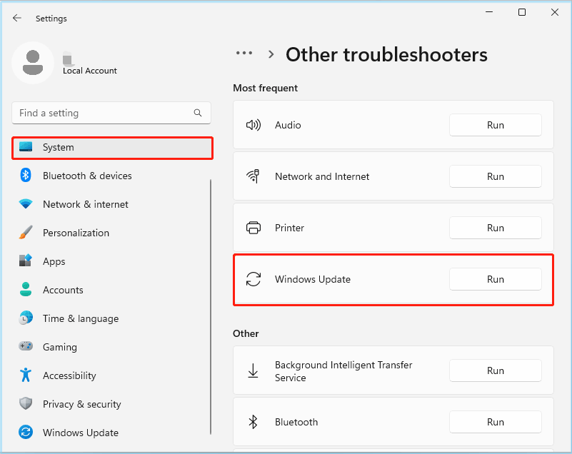 hit Run beside Windows Update