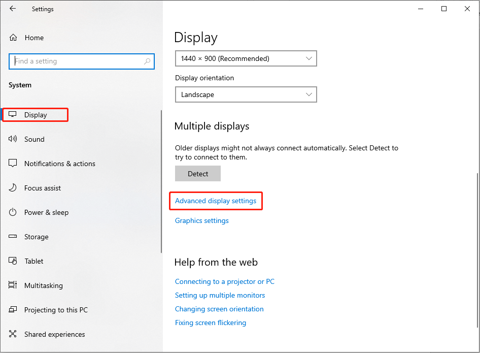 click Advanced display settings