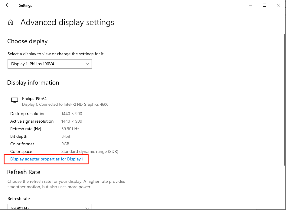click Display adapter properties